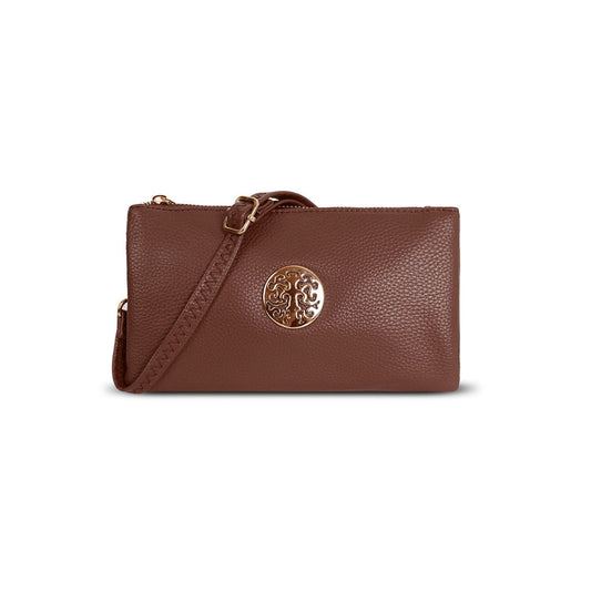 GESSY SMALL DOUBLE LAYERS CLUTCH BAG IN DARK BROWN