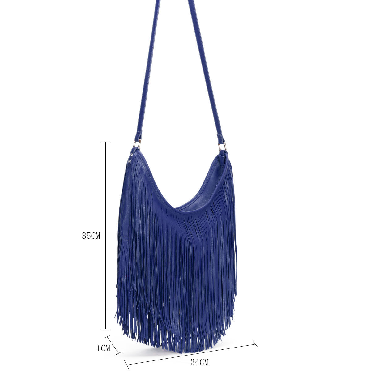 GESSY TASSEL COWGIRL FRINGE DECOR SOFT FAUX LEATHER HANDBAG IN NAVY