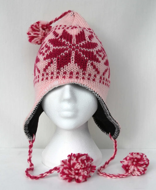 GESSY SKI WINTER WOOLEN HAT SNOWFLAKE PATTERN IN PINK