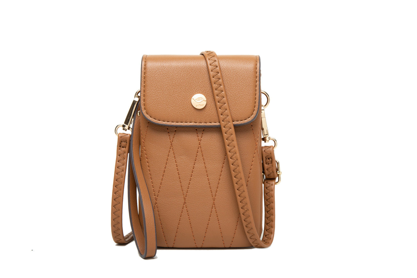 GESSY DIAMOND SHAPE PATTERNED CROSS BODY PHONE BAG IN COFFEE