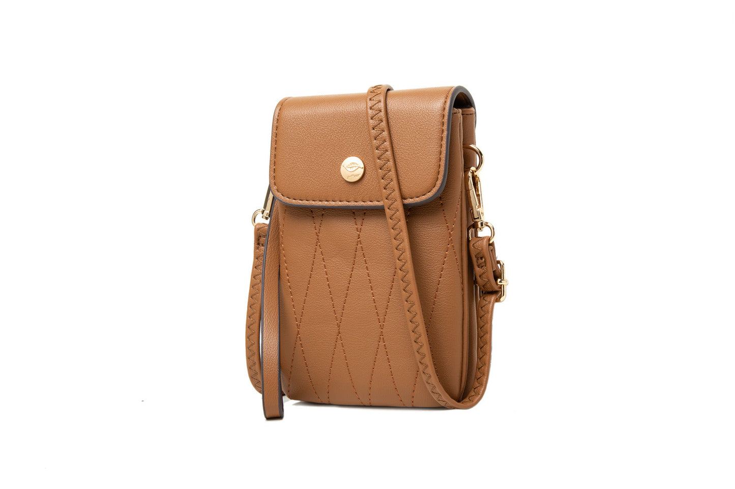 GESSY DIAMOND SHAPE PATTERNED CROSS BODY PHONE BAG IN COFFEE