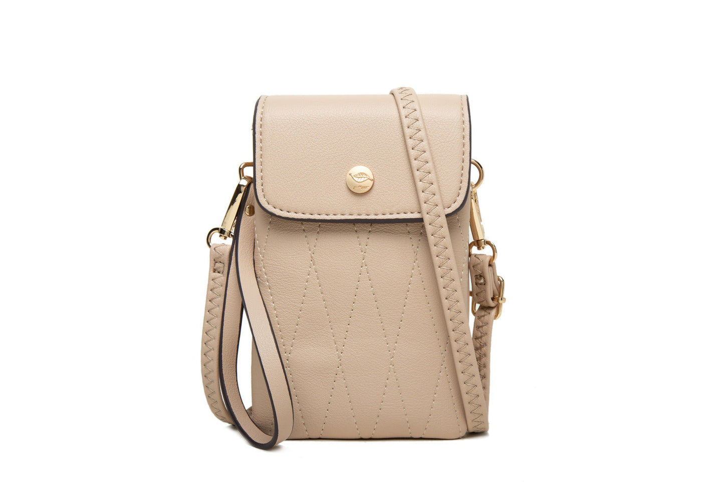 GESSY DIAMOND SHAPE PATTERNED CROSS BODY PHONE BAG IN APRICOT