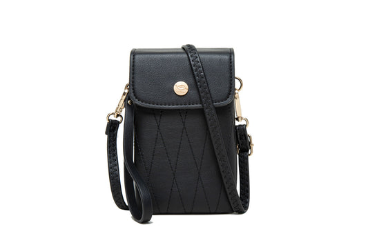 GESSY DIAMOND SHAPE PATTERNED CROSS BODY PHONE BAG IN BLACK