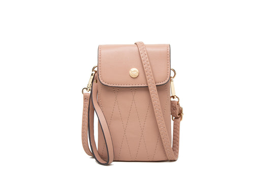 GESSY DIAMOND SHAPE PATTERNED CROSS BODY PHONE BAG IN PINK