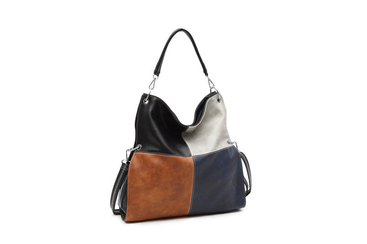 GESSY COLORBLOCK SINGLE STRAP HANDBAG IN BLACK/BLUE
