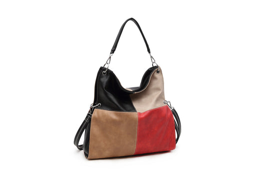 GESSY COLORBLOCK SINGLE STRAP HANDBAG IN BLACK/RED