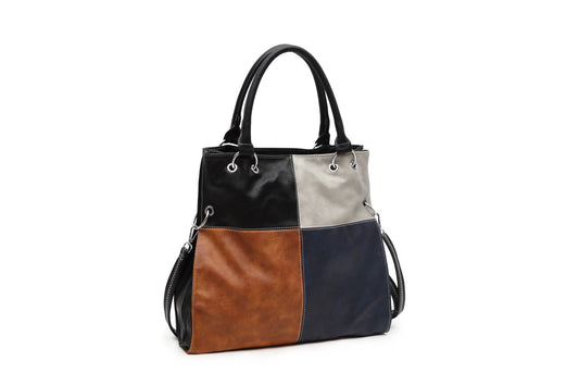GESSY COLORBLOCK DOUBLE STRAP HANDBAG IN BLACK/BLUE