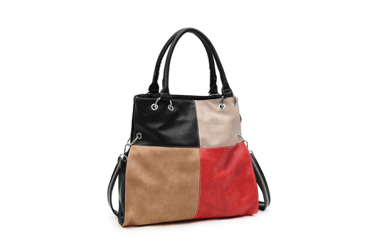 GESSY COLORBLOCK DOUBLE STRAP HANDBAG IN BLACK/RED