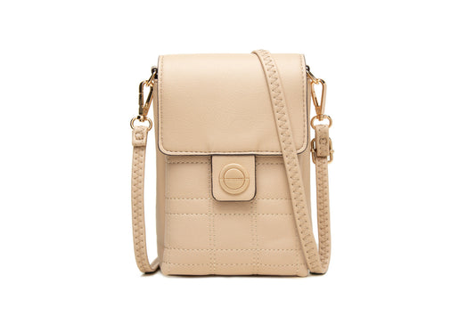 GESSY MESH PATTERN QUILTED CROSS BODY PHONE BAG IN APRICOT