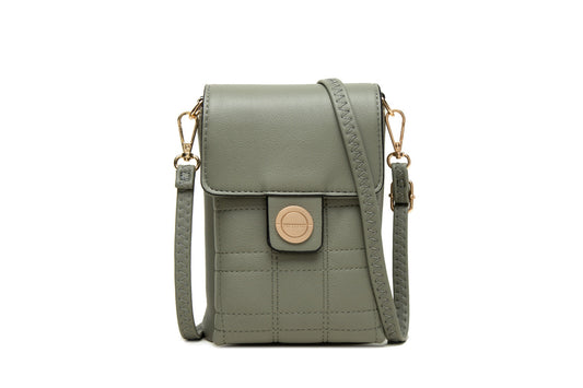 GESSY MESH PATTERN QUILTED CROSS BODY PHONE BAG IN GREEN