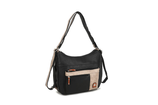 GESSY COLORBLOCK HANDBAG IN BLACK/APRICOT