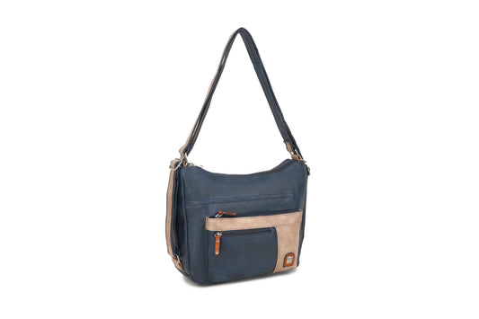 GESSY COLORBLOCK HANDBAG IN BLUE/APRICOT