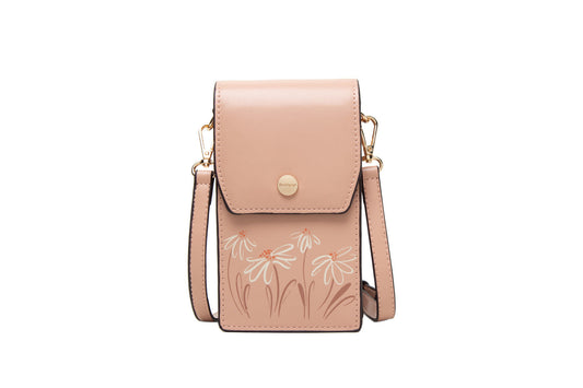 GESSY FLORA PRINT CROSS BODY PHONE BAG IN PINK