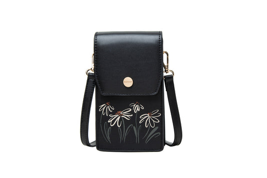 GESSY FLORA PRINT CROSS BODY PHONE BAG IN BLACK