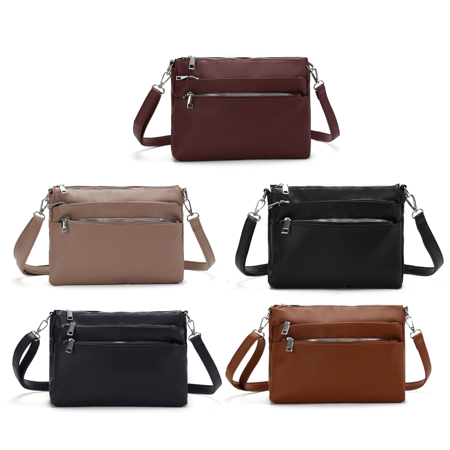 GESSY TRIPLE ZIP CROSSBODY BAG IN BROWN