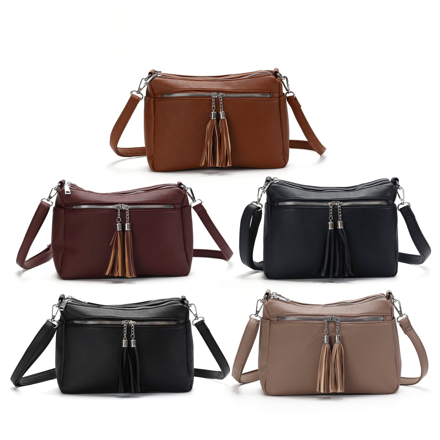 GESSY TASSLE ZIP CROSSBODY BAG IN BROWN