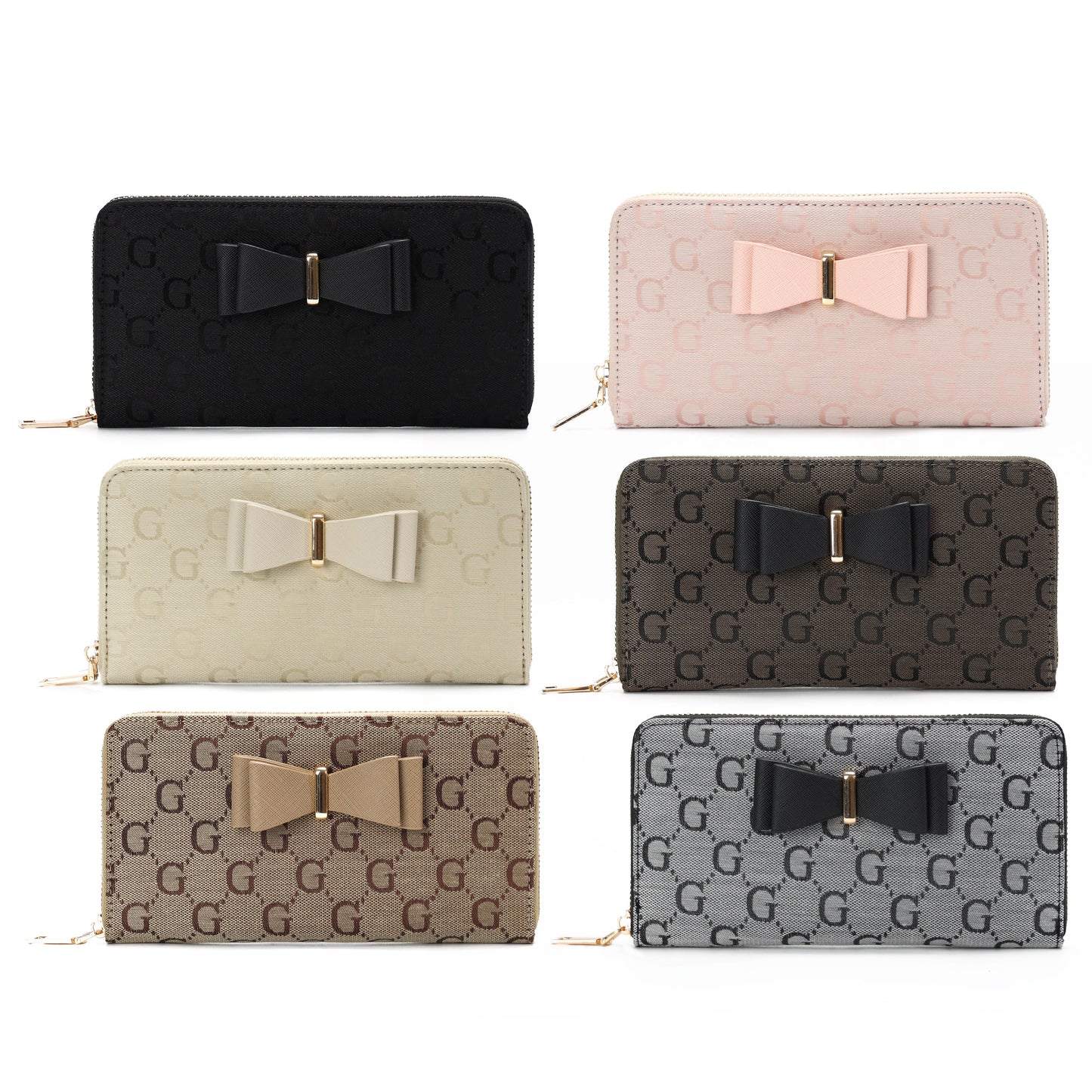 GESSY LOGO PRINT LONG PURSE WITH BOW TIE IN BROWN