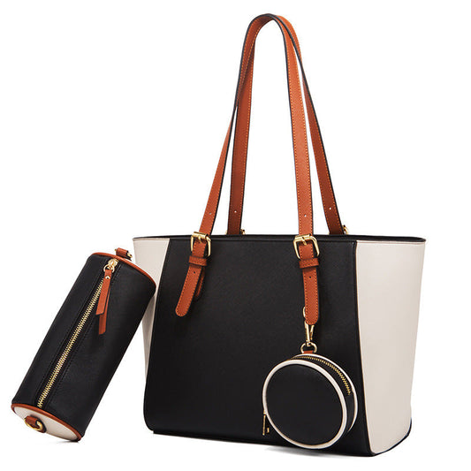 GESSY 3 PCS SET TOTE HANDBAG WITH COIN PURSE IN BLACK