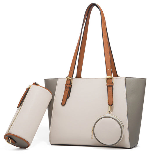 GESSY 3 PCS SET TOTE HANDBAG WITH COIN PURSE IN BEIGE/GREY