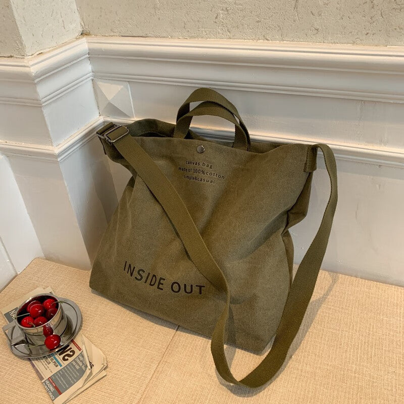 GESSY CANVAS LETTER PRINT TOTE BAG WITH SHOULDER STRAP