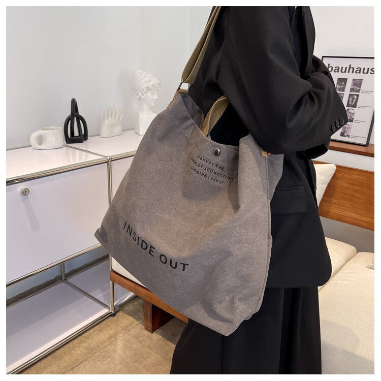 GESSY CANVAS LETTER PRINT TOTE BAG WITH SHOULDER STRAP
