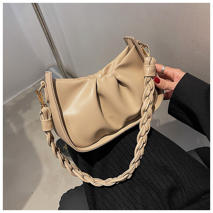 GESSY RUCHED DESIGN SOLID COLOR TWISTED STRAP HANDBAG WITH OPTIONAL SHOULDER STRAP
