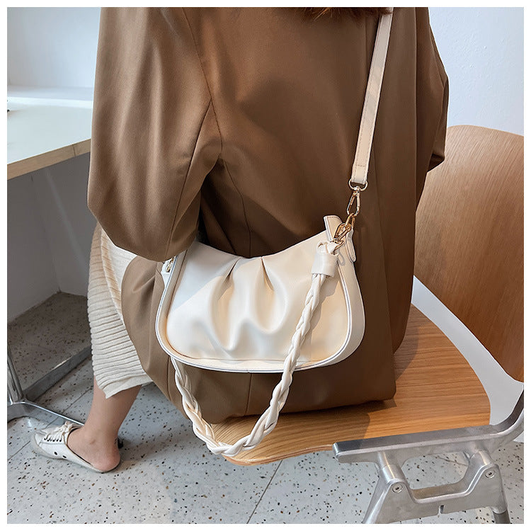 GESSY RUCHED DESIGN SOLID COLOR TWISTED STRAP HANDBAG WITH OPTIONAL SHOULDER STRAP