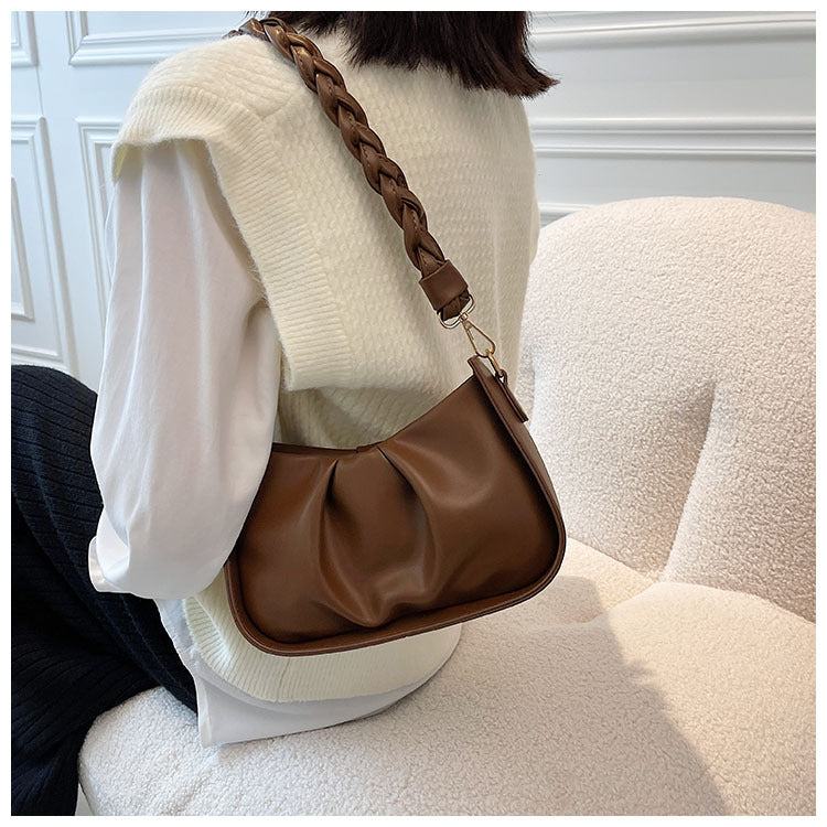 GESSY RUCHED DESIGN SOLID COLOR TWISTED STRAP HANDBAG WITH OPTIONAL SHOULDER STRAP