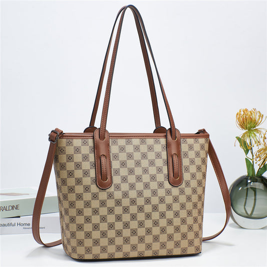 GESSY CHECKERED FLORA PRINT TOTE BAG