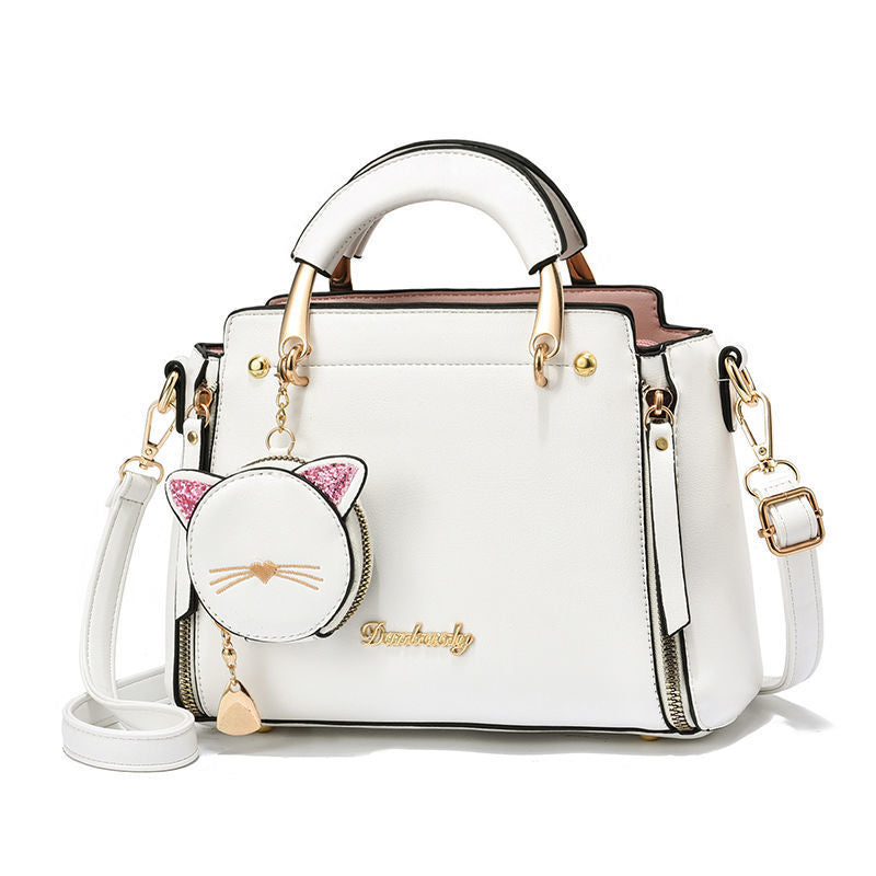 GESSY LEATHER METAL HANDLE BAG WITH KITTY COIN PURSE