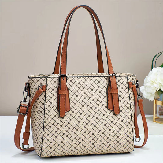 GESSY CLASSIC PRINT VERSATILE TOTE BAG IN KHAKI