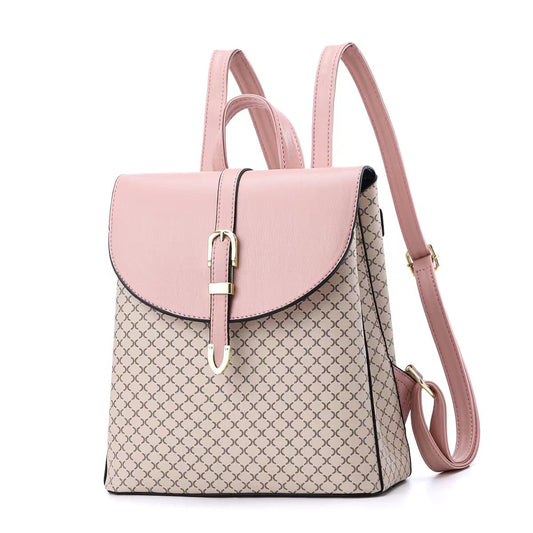 GESSY LATTICES PRINT FLAP BACKPACK IN PINK