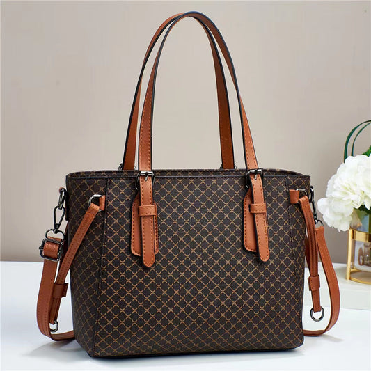 GESSY CLASSIC PRINT VERSATILE TOTE BAG IN COFFEE