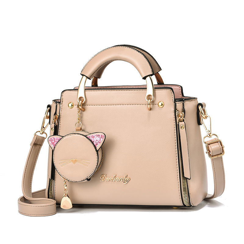 GESSY LEATHER METAL HANDLE BAG WITH KITTY COIN PURSE