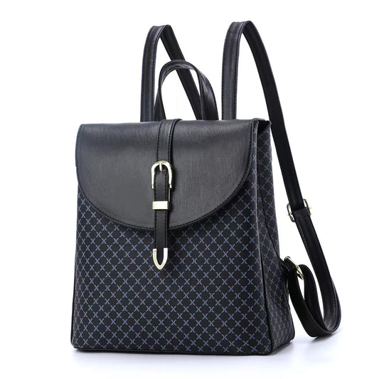 GESSY LATTICES PRINT FLAP BACKPACK IN BLACK