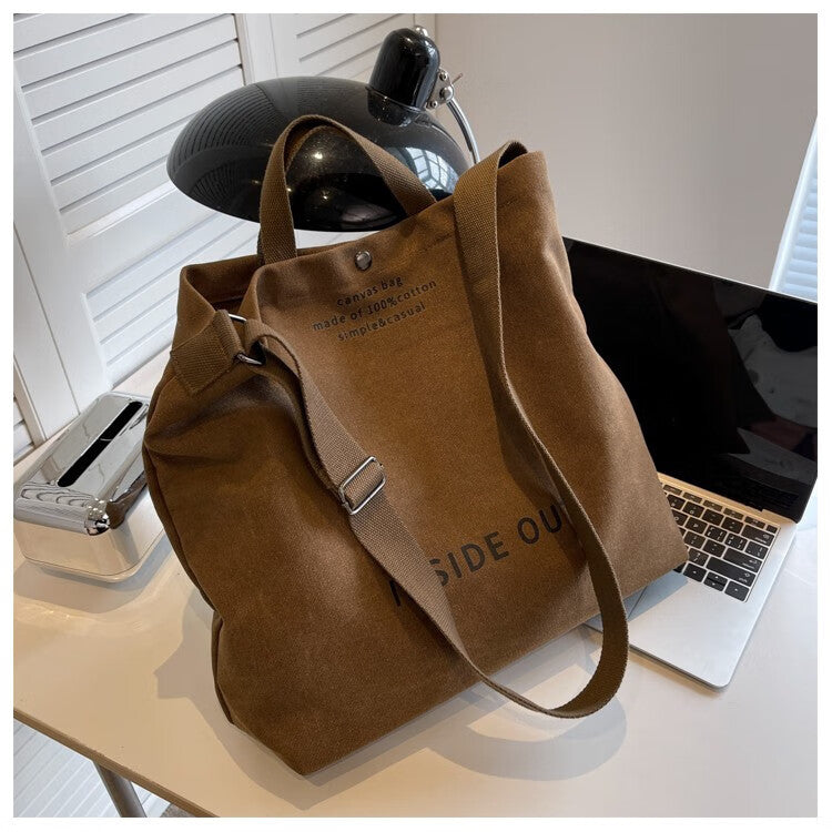 GESSY CANVAS LETTER PRINT TOTE BAG WITH SHOULDER STRAP
