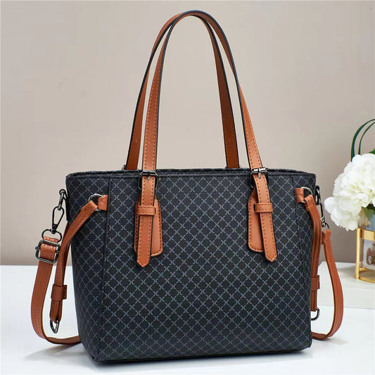 GESSY CLASSIC PRINT VERSATILE TOTE BAG IN BLACK