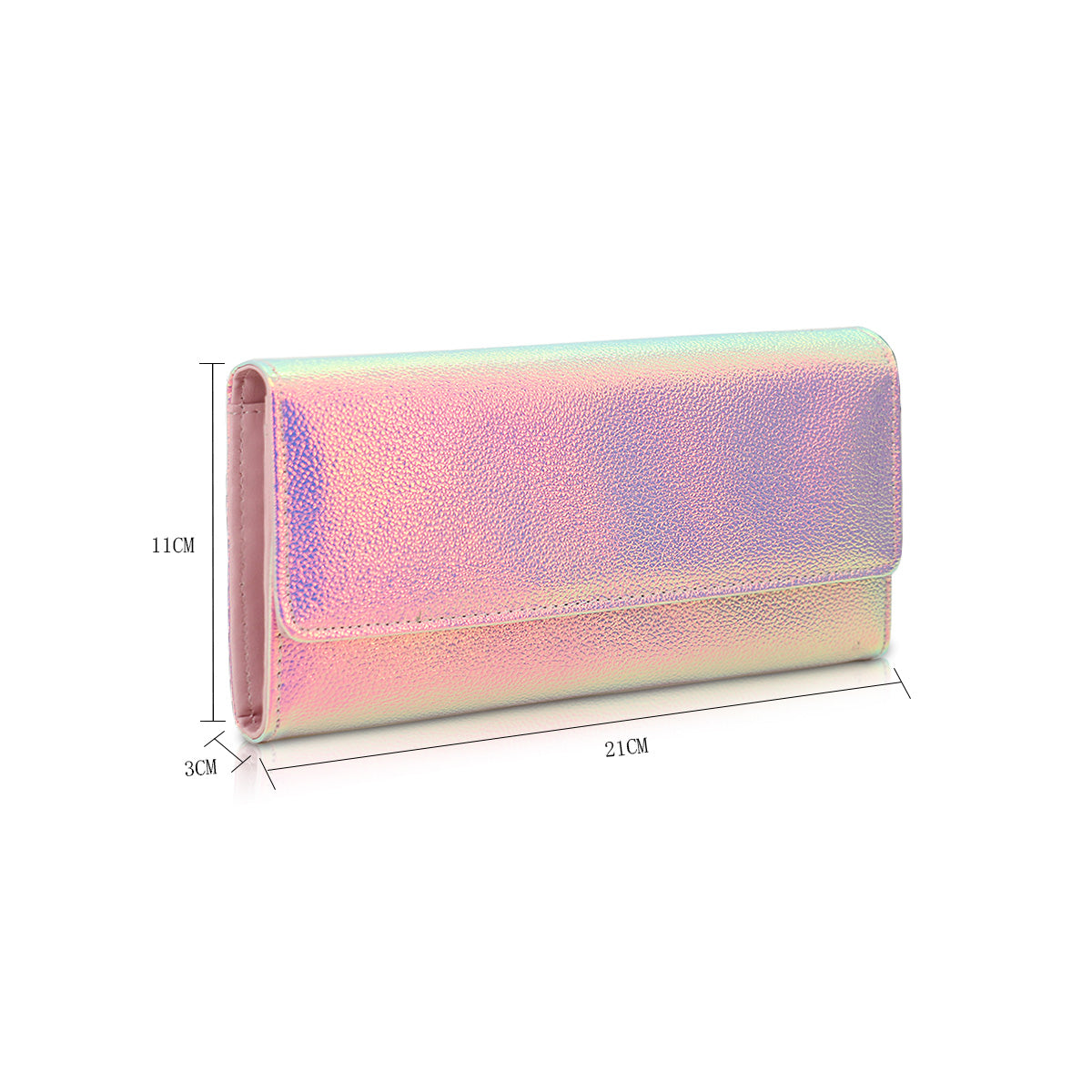 GESSY SOLID METALLIC LONG FOLD PURSE IN LASER PINK