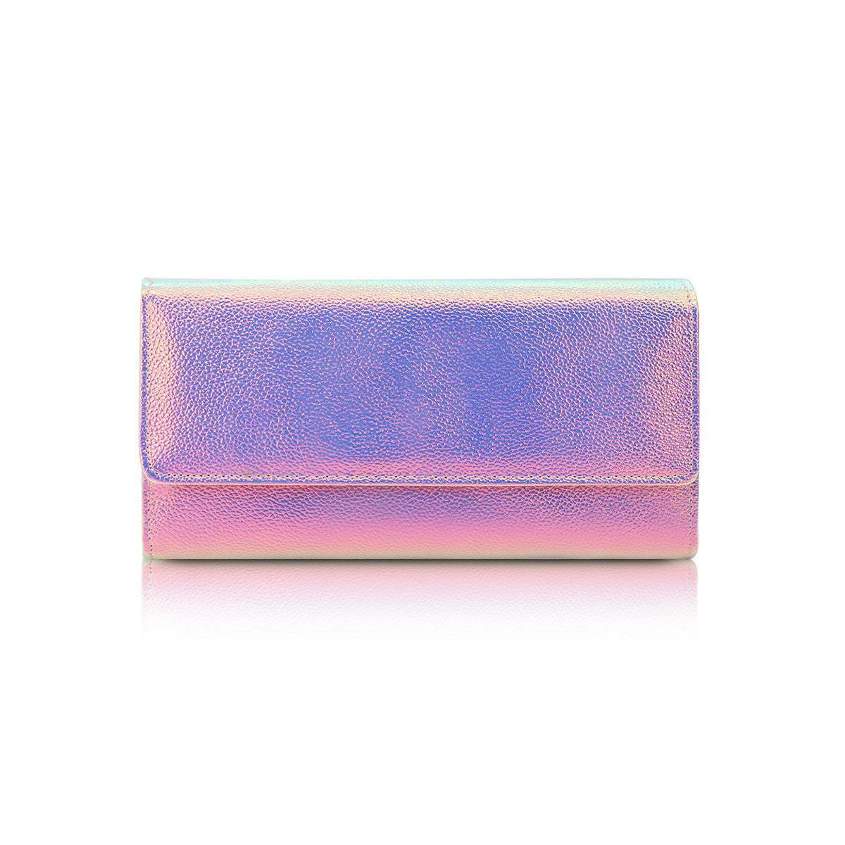 GESSY SOLID METALLIC LONG FOLD PURSE IN LASER PINK