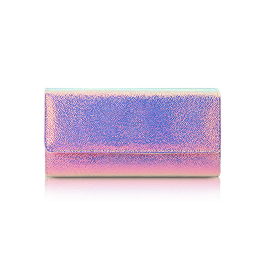 GESSY SOLID METALLIC LONG FOLD PURSE IN LASER PINK