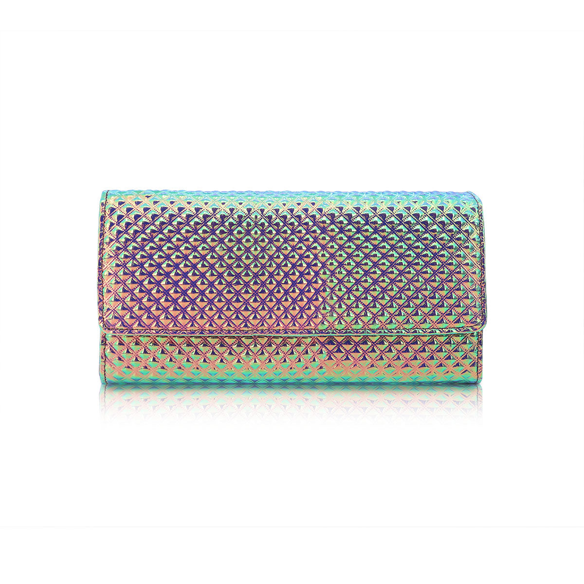 GESSY GEOMETRIC METALLIC LONG FOLD PURSE IN LASER PINK