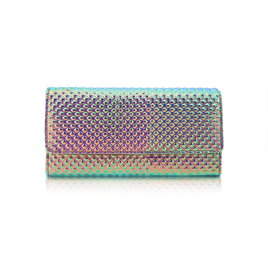GESSY GEOMETRIC METALLIC LONG FOLD PURSE IN LASER PINK