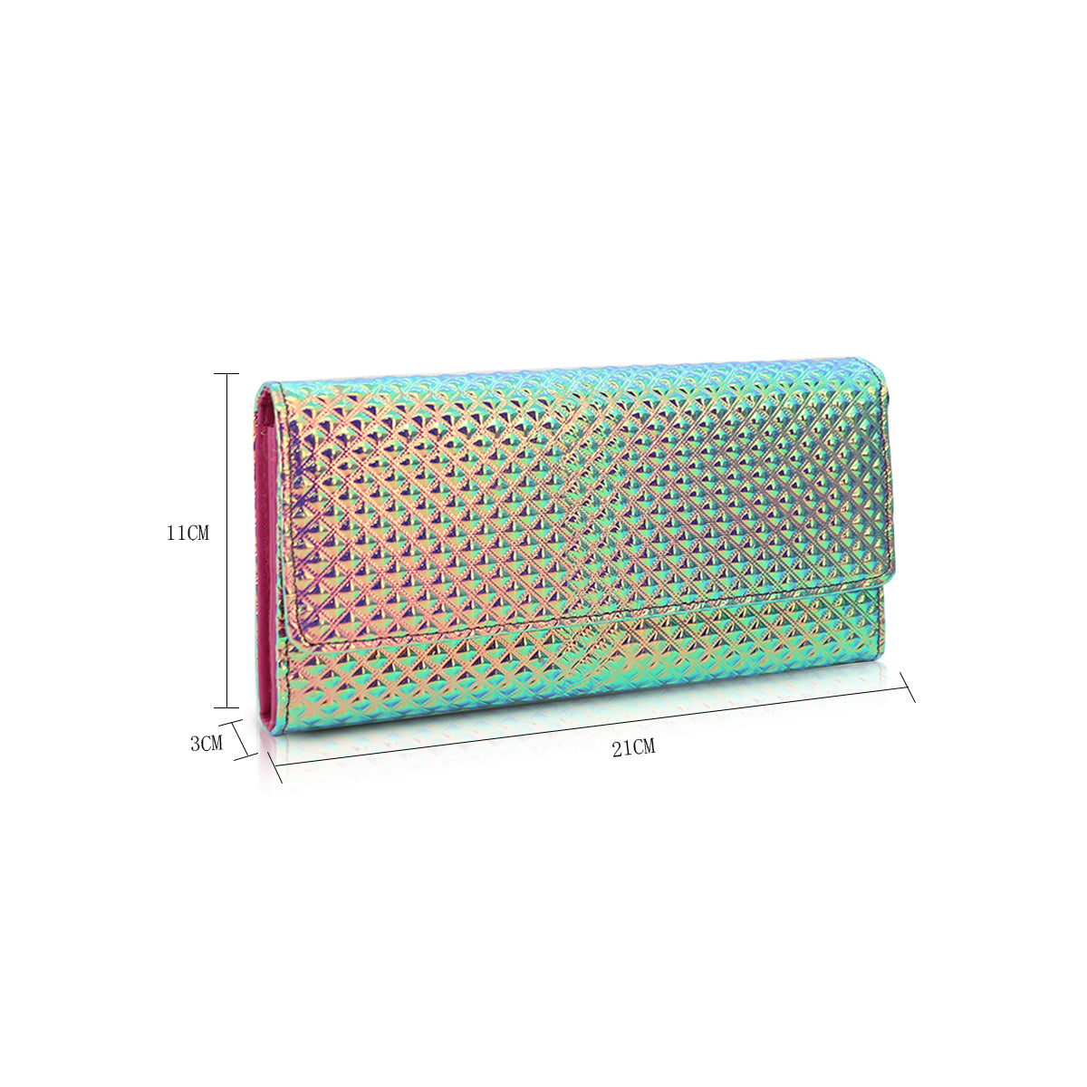 GESSY GEOMETRIC METALLIC LONG FOLD PURSE IN LASER PINK