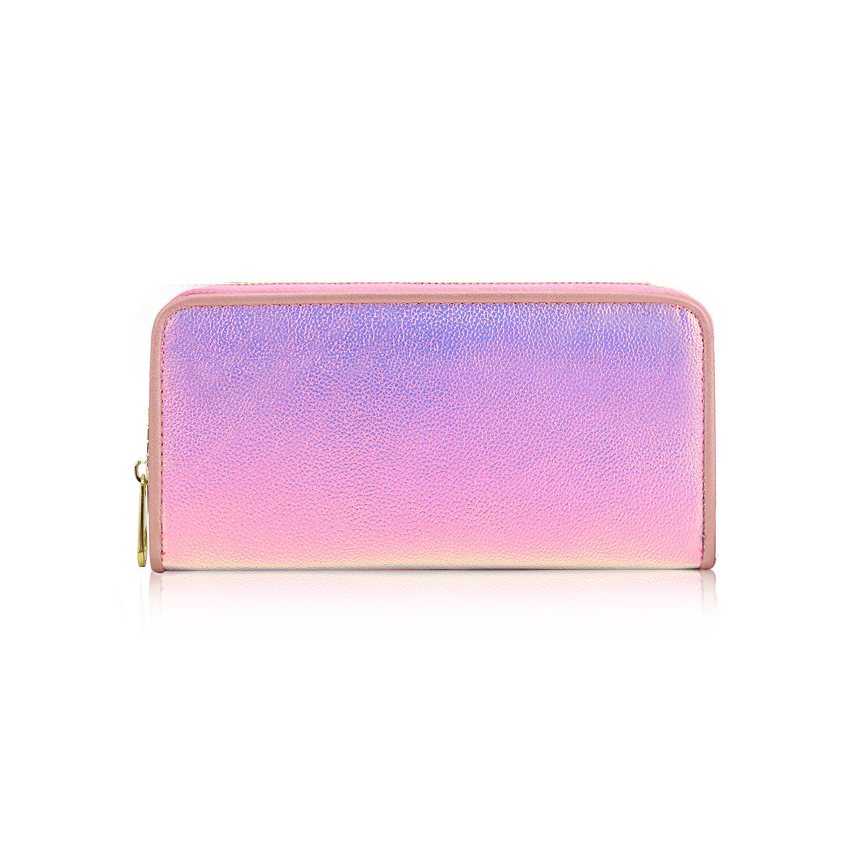 GESSY SINGLE ZIP SOLID METALLIC LONG PURSE IN LASER PINK