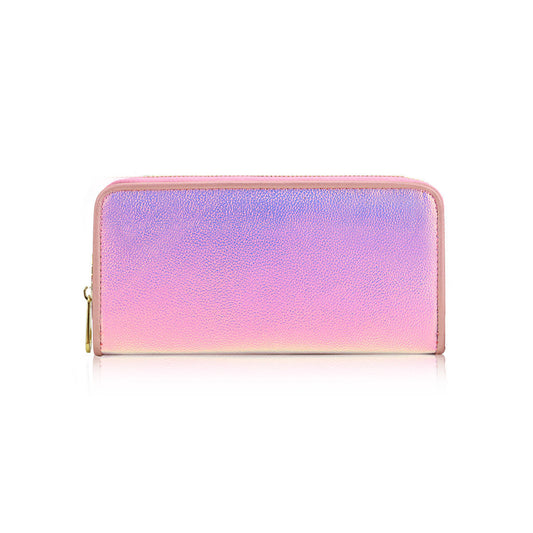 GESSY SINGLE ZIP SOLID METALLIC LONG PURSE IN LASER PINK