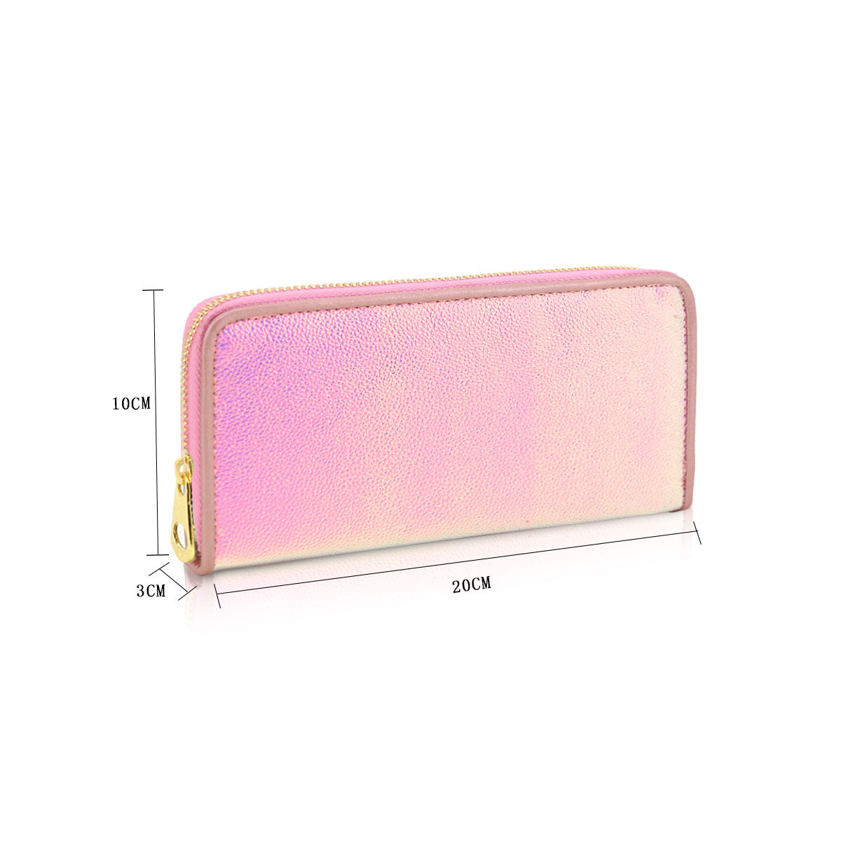 GESSY SINGLE ZIP SOLID METALLIC LONG PURSE IN LASER PINK