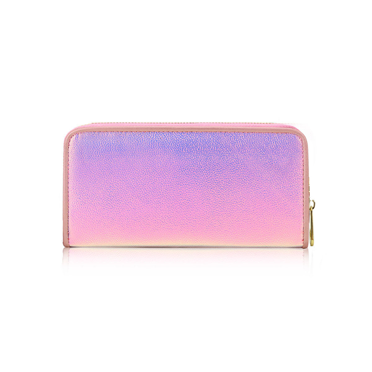GESSY SINGLE ZIP SOLID METALLIC LONG PURSE IN LASER PINK