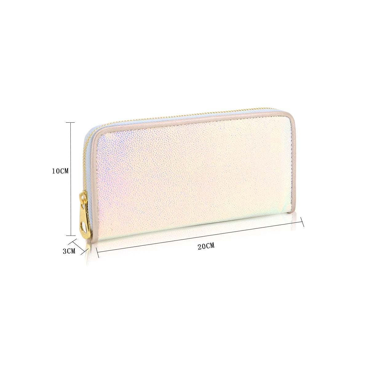 GESSY SINGLE ZIP SOLID METALLIC LONG PURSE IN LASER WHITE