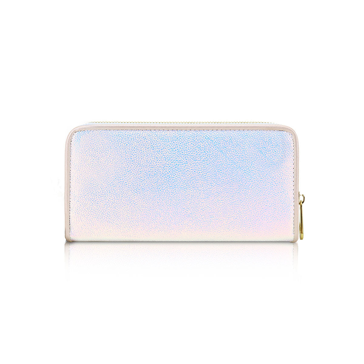 GESSY SINGLE ZIP SOLID METALLIC LONG PURSE IN LASER WHITE