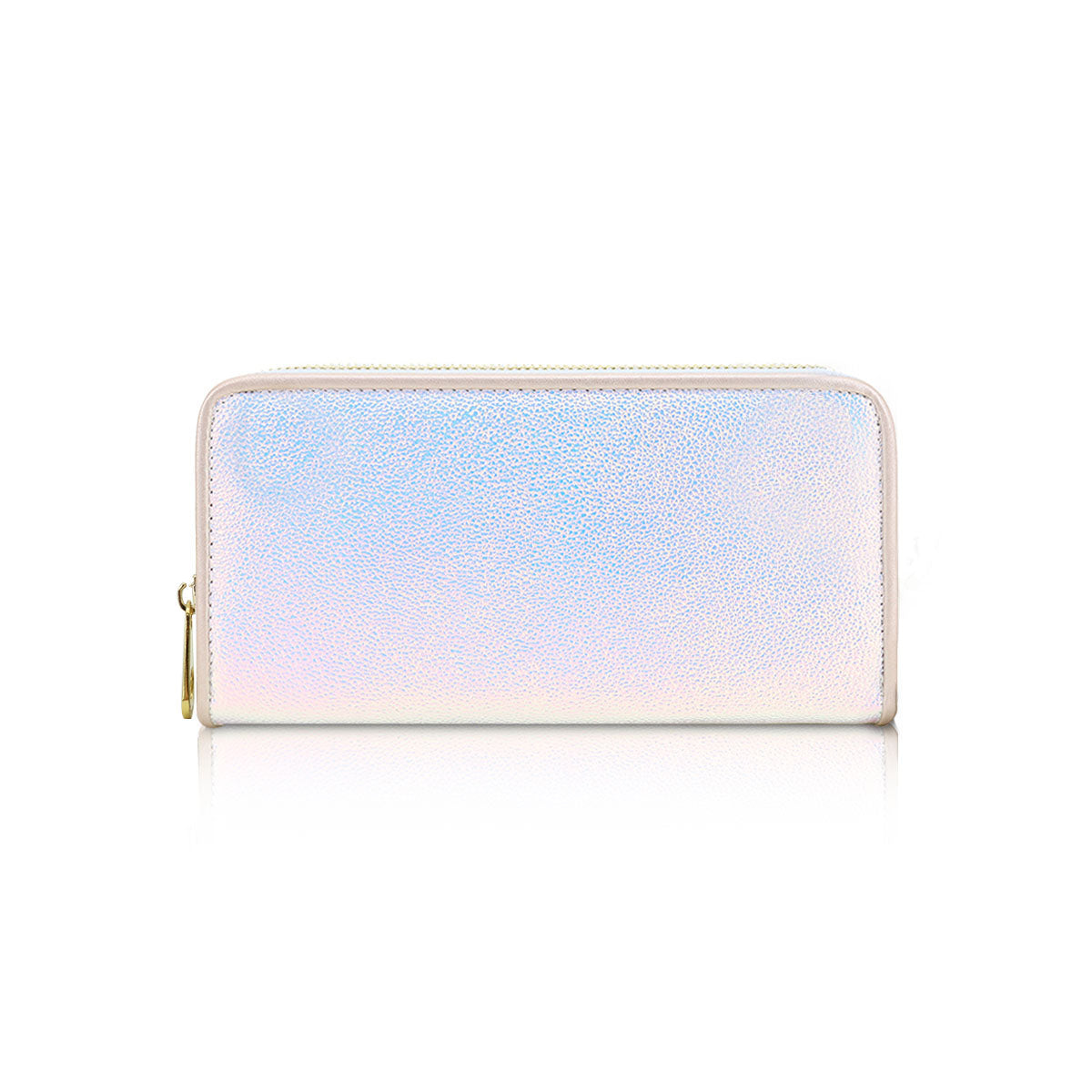 GESSY SINGLE ZIP SOLID METALLIC LONG PURSE IN LASER WHITE